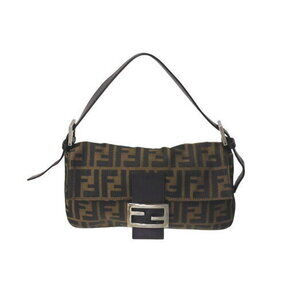 FENDI Mamma Bucket Hobo Shoulder Bag Zucca Canvas Leather Brown